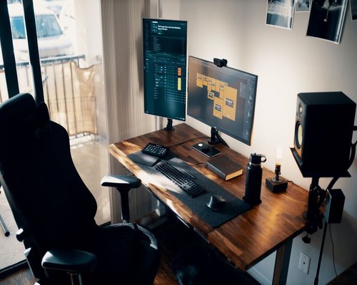Ergonomic desk setup with proper monitor distance